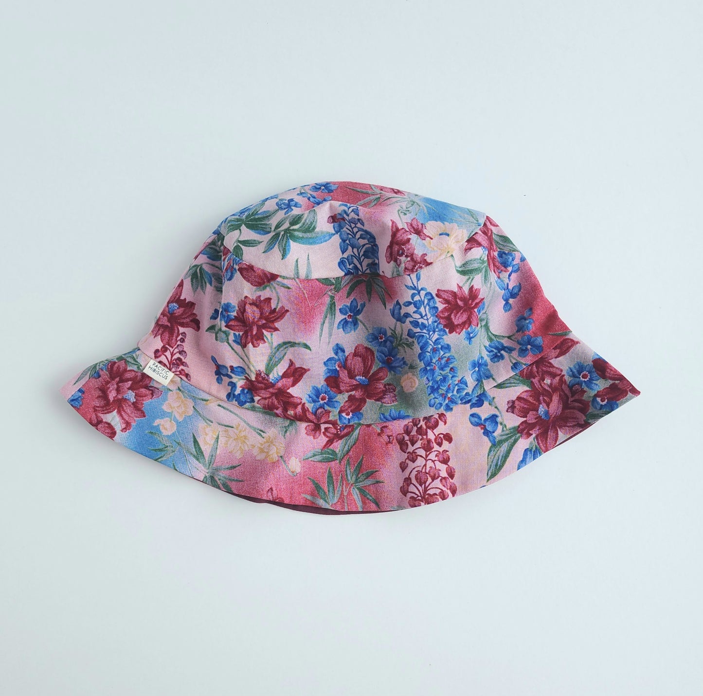 Francie Bucket Hat | Lightweight Reversible | Vintage Garden + Maroon Solid