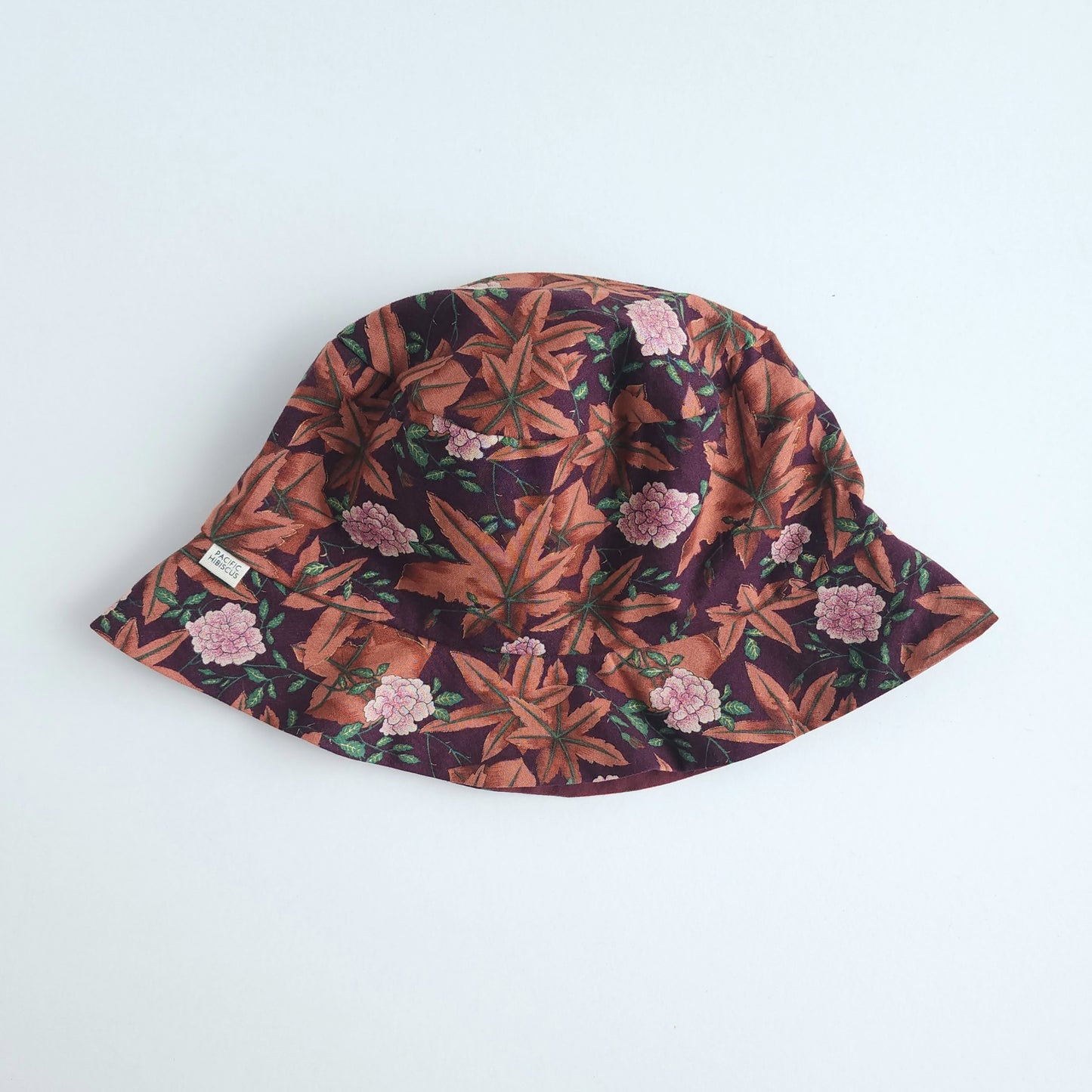 Francie Bucket Hat | Lightweight Reversible | Maroon Foliage + Maroon Solid